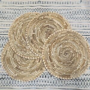 Beach Boho Table Decor Round Placemats Pandan Seashells Centerpiece